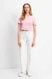 Lacivert Basic Üst Crop T-shirt