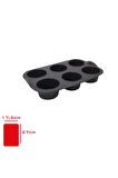Muffin Kek Kalıbı 6 lı Silikon Gri Renk Ölçü : 17,5 x 27 cm