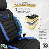 Otom Iconic Design Airbag Dikişli Ortopedik Oto Koltuk Kılıfı Tam Set Siyah-Mavi