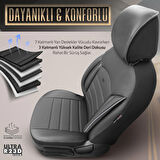 Inspire Design Premium Deri Ekstra Destekli Universal Oto Koltuk Kılıfı Tam Set Füme-Siyah