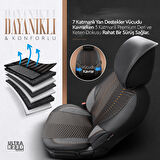 Advanced Design Özel Tasarım Premium Deri-Keten Ekstra Destekli Universal Oto Koltuk Kılıfı Tam Set Füme-Taba