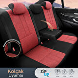 Swan Design Yüksek Kalite Keten Noktalı Deri Detaylı Ekstra Destekli Universal Oto Koltuk Kılıfı Kırmızı