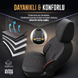 Throne Design Terletmeyen Keten Kumaş Ekstra Destekli Özel Tasarım Universal Oto Koltuk Kılıfı Siyah