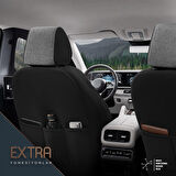 Voyager Design Boyun ve Bel Destekli Premium Deri-Keten Ultra Konforlu Universal Oto Koltuk Kılıfı Tam Set Füme