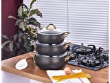 Taç Luna Granit 3'lü Güveç Set Siyah