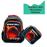 Sentor 3 Bölmeli İlkokul Okul Sırt Çantası Ve Beslenme Çantası Basketball Turuncu