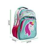 Sentor 3 Bölmeli İlkokul Okul Sırt Çantası Ve Beslenme Çantası Unicorn Turkuaz-Pembe