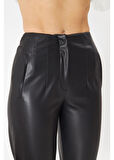 Pensli Yüksek Bel Deri Pantolon