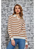 Polo Yaka Kalın Çizgili Kazak