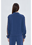 Fermuarlı Şeritli Modal Sweatshirt