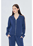 Fermuarlı Şeritli Modal Sweatshirt