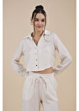 Taş Detaylı Kısa Saten Gömlek 