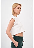 Düğmeli Sıfır Kol Modal Crop Bluz