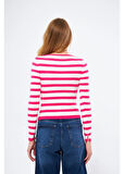 Çizgili Kayık Yaka Triko Kazak 