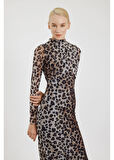 Leopar Desen Allerli Tül Elbise