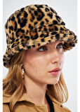 Leopar Peluş Bucket Şapka 
