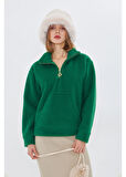 Önü Yarım Fermuarlı Kaşe Sweatshirt 