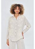 Nakışlı Keten Görünümlü Müslin Gömlek 