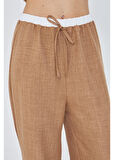 Beli Garnili Bağcıklı Keten Görünümlü Pantolon 