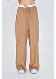 Beli Garnili Bağcıklı Keten Görünümlü Pantolon 