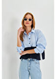 Polivisyon Garnili Şeritli Poplin Gömlek 