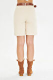 Duble Paça Kemerli Gabardin Şort 
