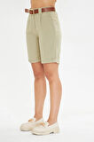 Duble Paça Kemerli Gabardin Şort 