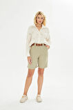 Duble Paça Kemerli Gabardin Şort 