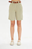 Duble Paça Kemerli Gabardin Şort 