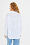 Çizgili Taşlı Poplin Gömlek 
