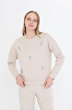 Kalpli Taş Baskılı Sweatshirt 