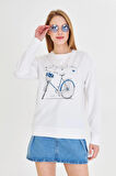 Bisiklet Baskılı İki İplik Sweatshirt 