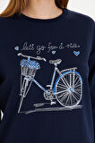 Bisiklet Baskılı İki İplik Sweatshirt 