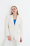 Kruvaze Yaka Keten Görünümlü Ceket