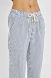 Lastikli Çizgili Chino Pantolon