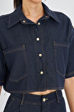 Cepli Kısa Kollu Denim Gömlek 
