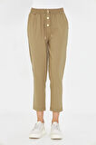 Lastikli Düğmeli Havuç Kesim Pantolon - Haki