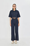 Yüksek Bel Palazzo Denim Pantolon - Gri