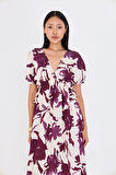 Astarsız Cep Detaylı Çiçek Baskılı Elbise