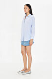 Düşük Omuz Keten Görünümlü Gömlek