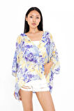 V Yaka Desenli Kimono