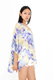 V Yaka Desenli Kimono