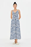 Desenli Askılı Elbise