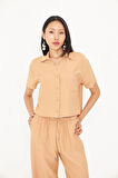 Cepli Kısa Keten Görünümlü Gömlek