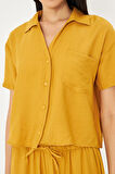 Cepli Kısa Keten Görünümlü Gömlek
