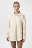 Önü Nakışlı Keten Karışımlı Gömlek