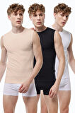 Görünmez Atlet Erkek Ten Rengi 3 Lü Paket Sıfır Yaka Iz Yapmayan Modal Kolsuz Atlet 007
