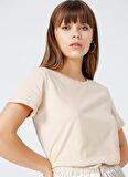 Fabrika Bisiklet Yaka Düz Bej Kadın T-Shirt TENGIZ