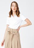 Fabrika Polo Yaka  Basic Düz Beyaz Kadın T-Shirt  -  DEEP