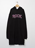 Funky Rocks RFG-28 Siyah Kapüşonlu Kız Çocuk Baskılı Elbise